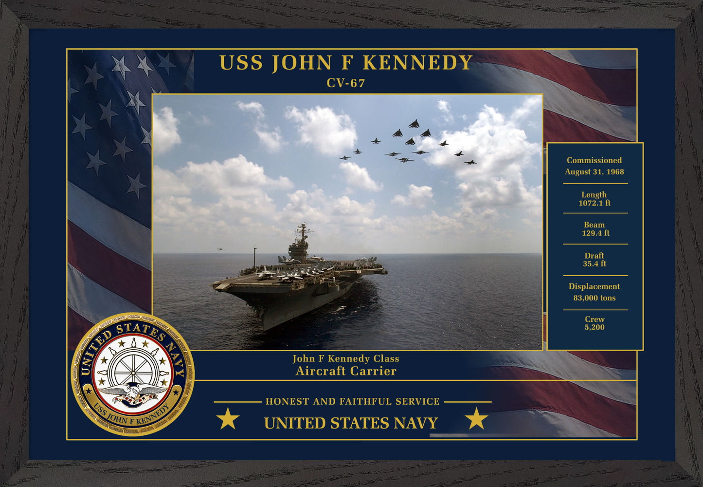 USS John F Kennedy CV-67 Framed Patriotic Photo