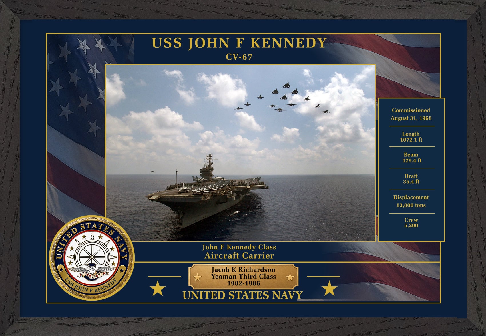 USS John F Kennedy CV-67 Framed Patriotic Photo
