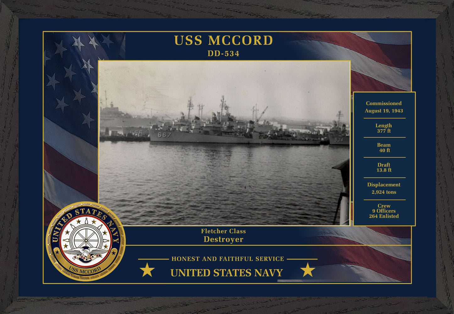 USS Mccord DD-534 Framed Patriotic Photo