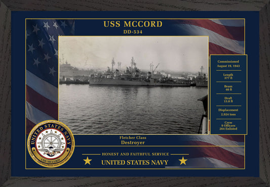 USS Mccord DD-534 Framed Patriotic Photo