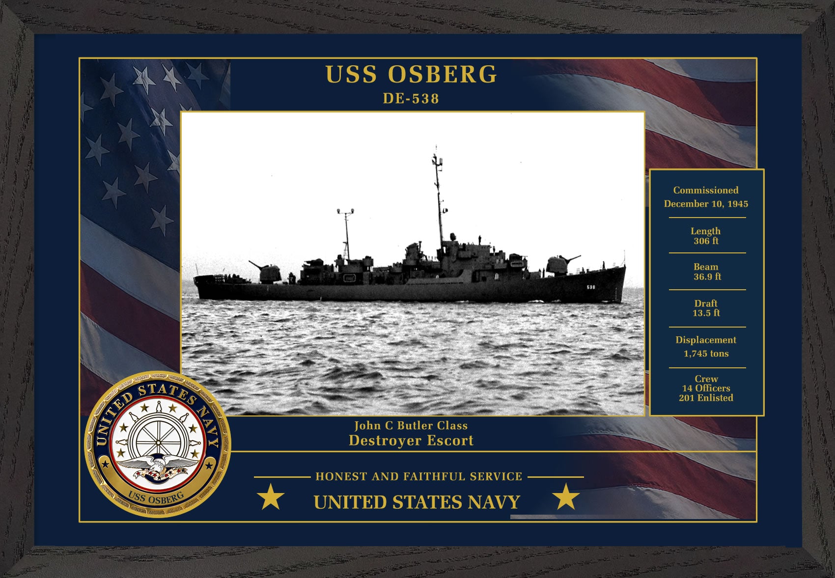 USS Osberg DE-538 Framed Patriotic Photo