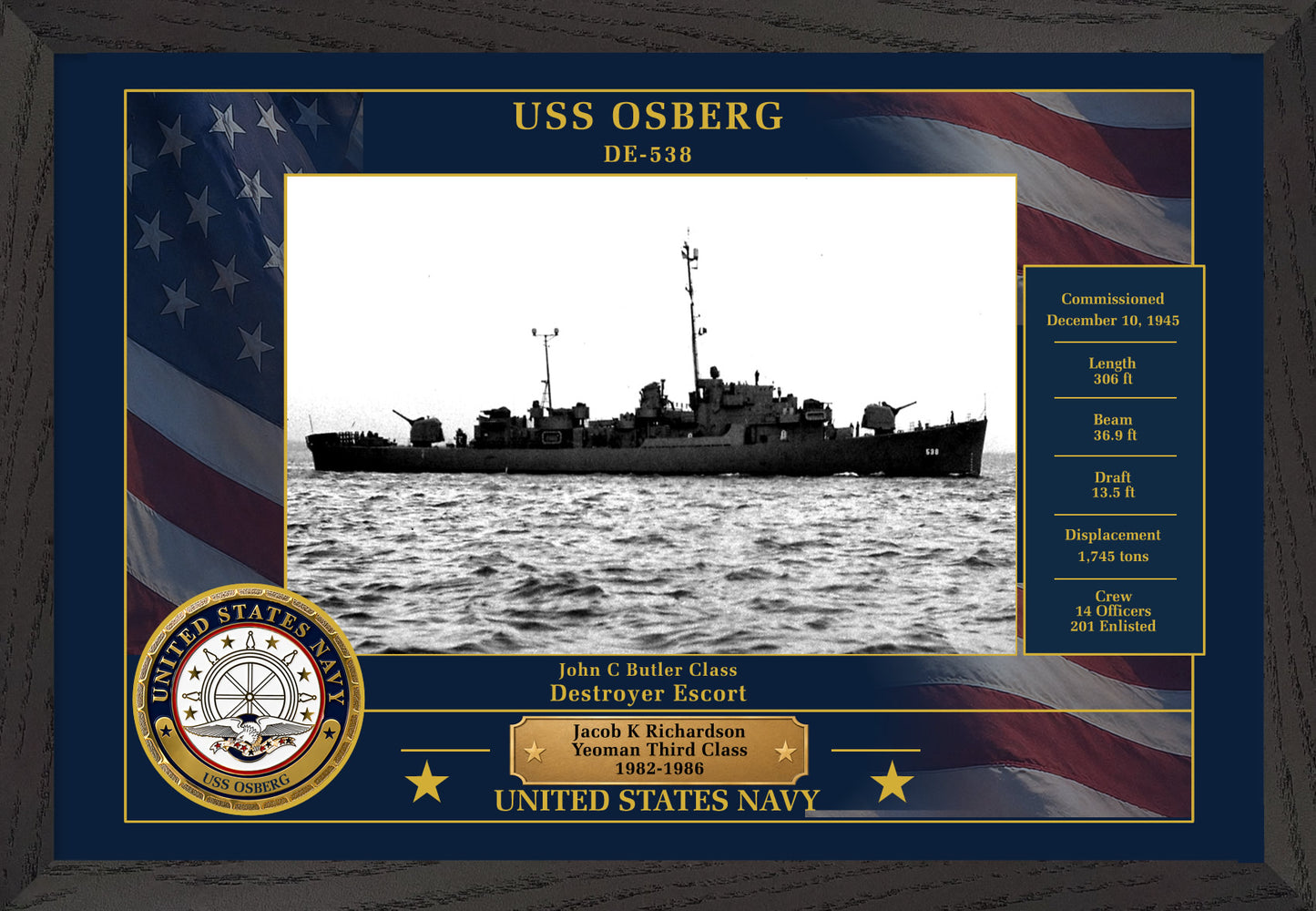 USS Osberg DE-538 Framed Patriotic Photo