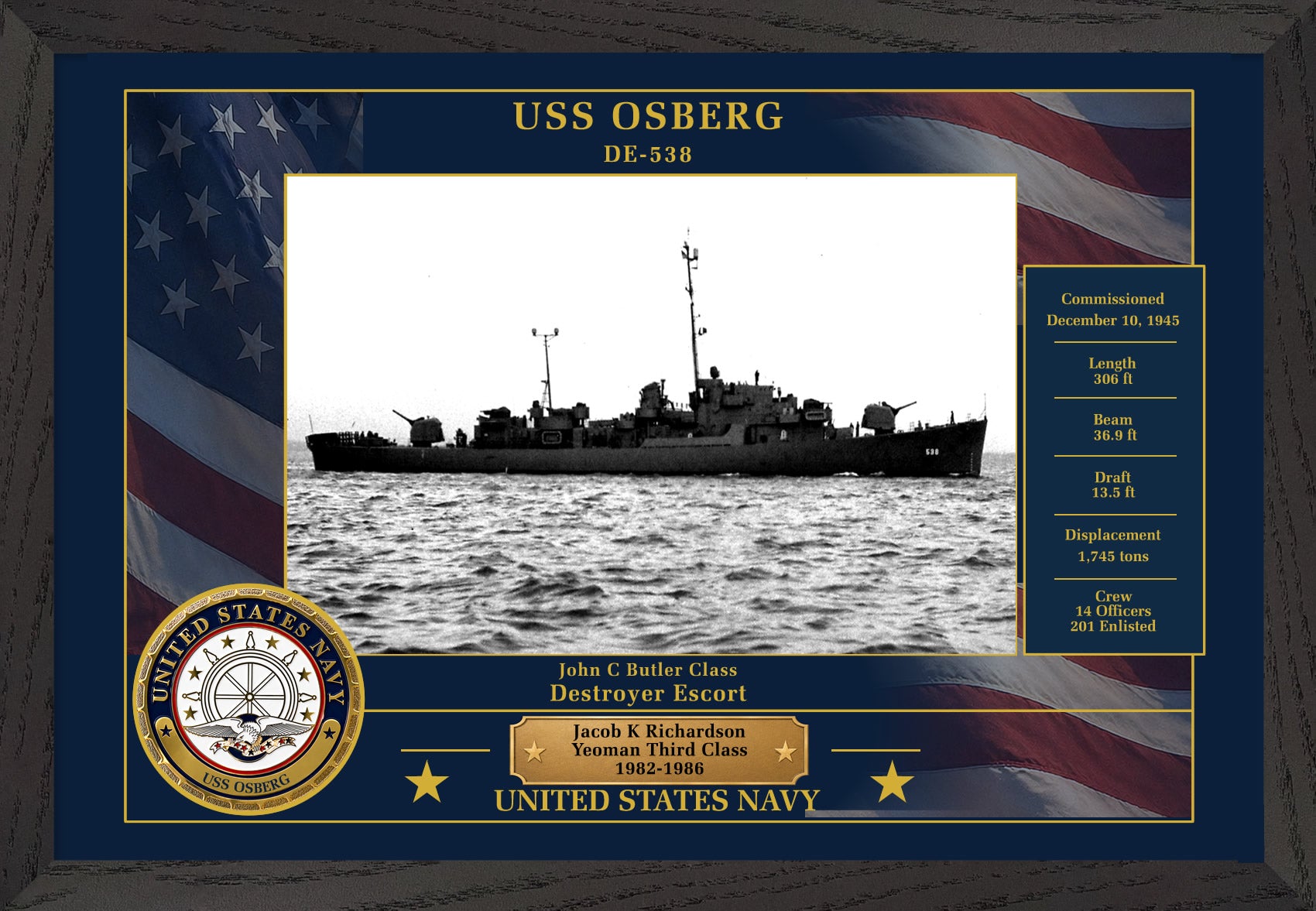 USS Osberg DE-538 Framed Patriotic Photo