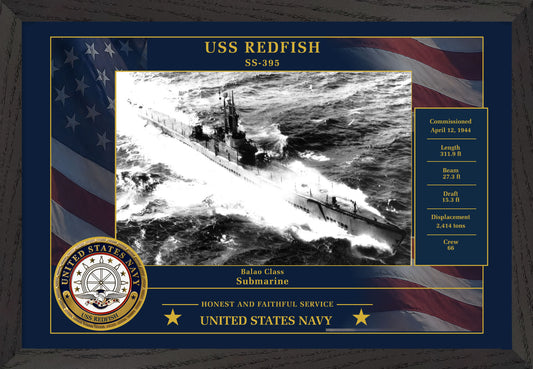 USS Redfish SS-395 Framed Patriotic Photo