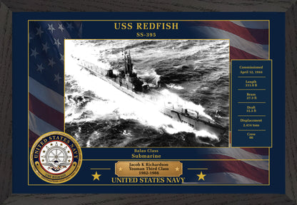 USS Redfish SS-395 Framed Patriotic Photo