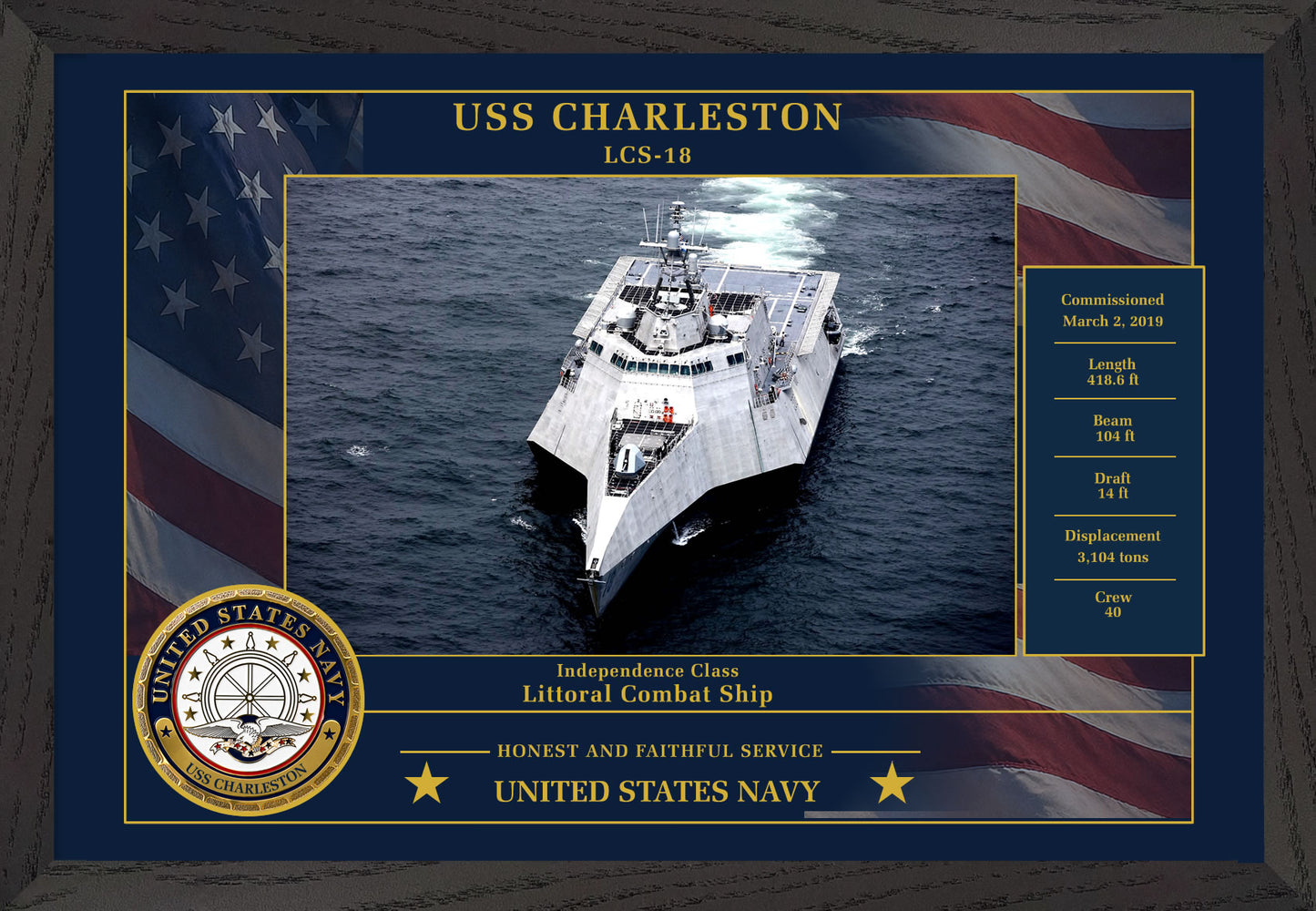 USS Charleston LCS-18 Framed Patriotic Photo