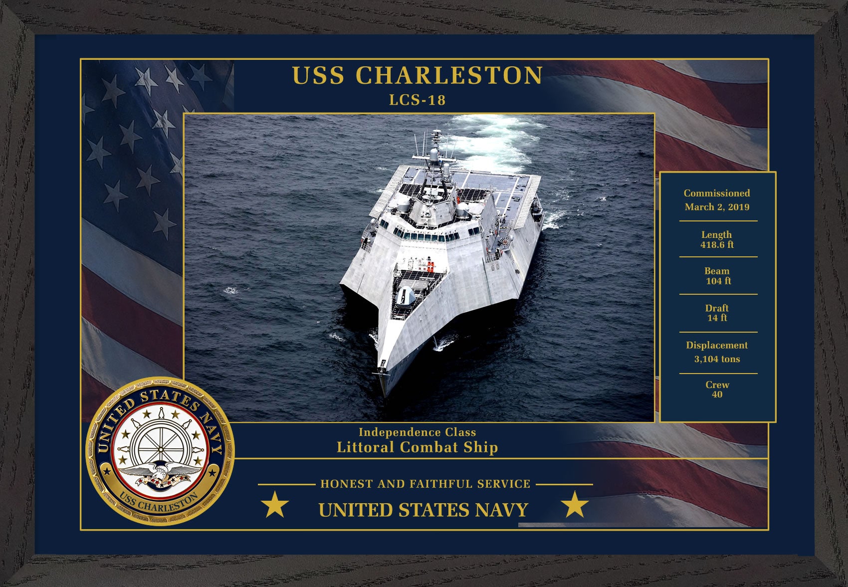 USS Charleston LCS-18 Framed Patriotic Photo