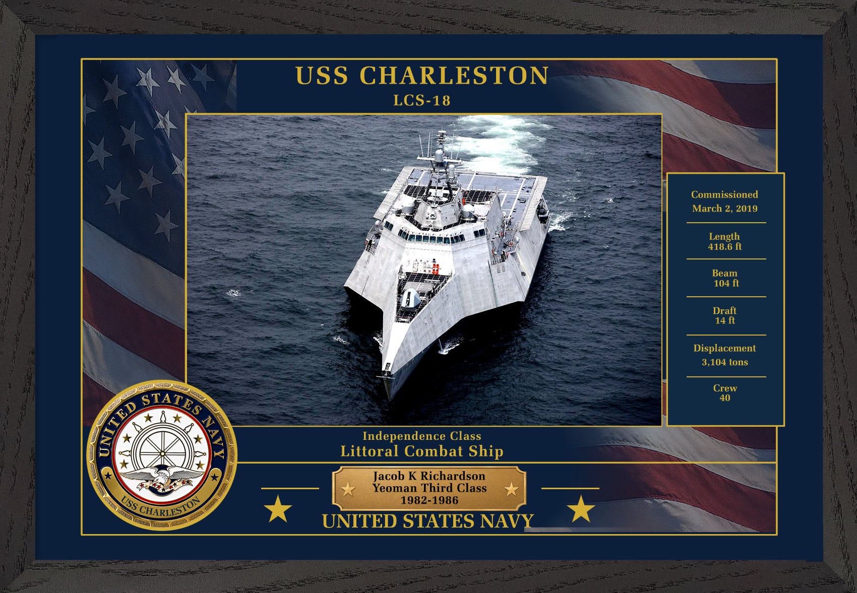 USS Charleston LCS-18 Framed Patriotic Photo