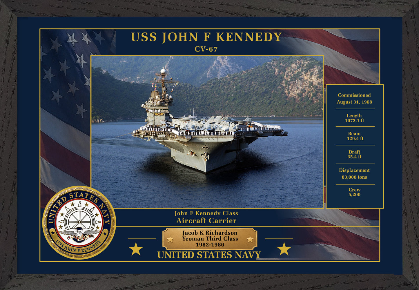 USS John F Kennedy CV-67 Framed Patriotic Photo
