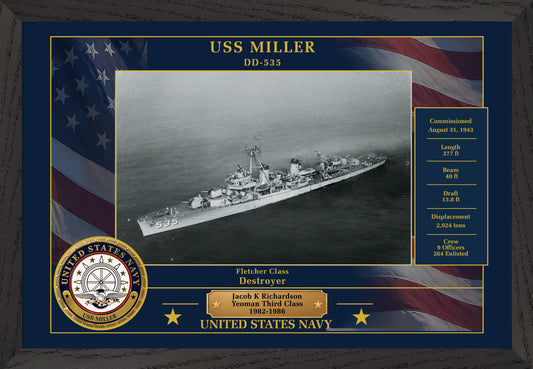 USS Miller DD-535 Framed Patriotic Photo