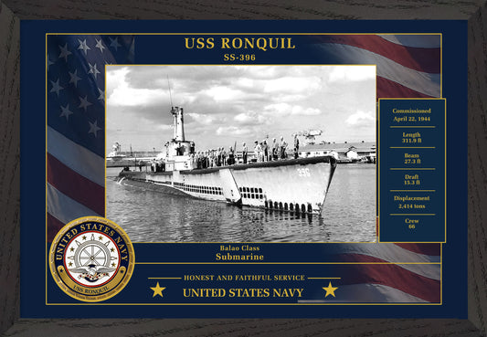 USS Ronquil SS-396 Framed Patriotic Photo