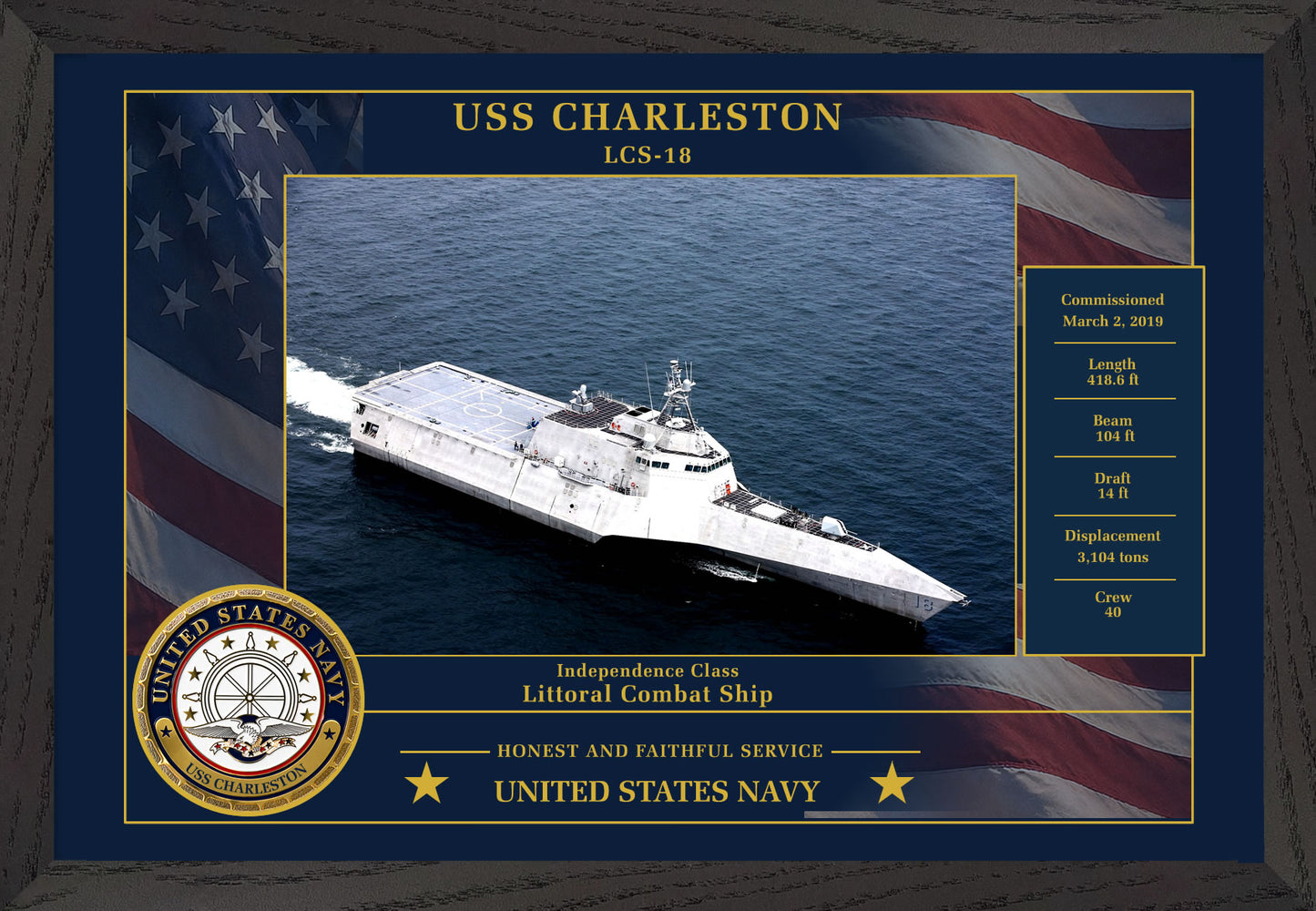 USS Charleston LCS-18 Framed Patriotic Photo