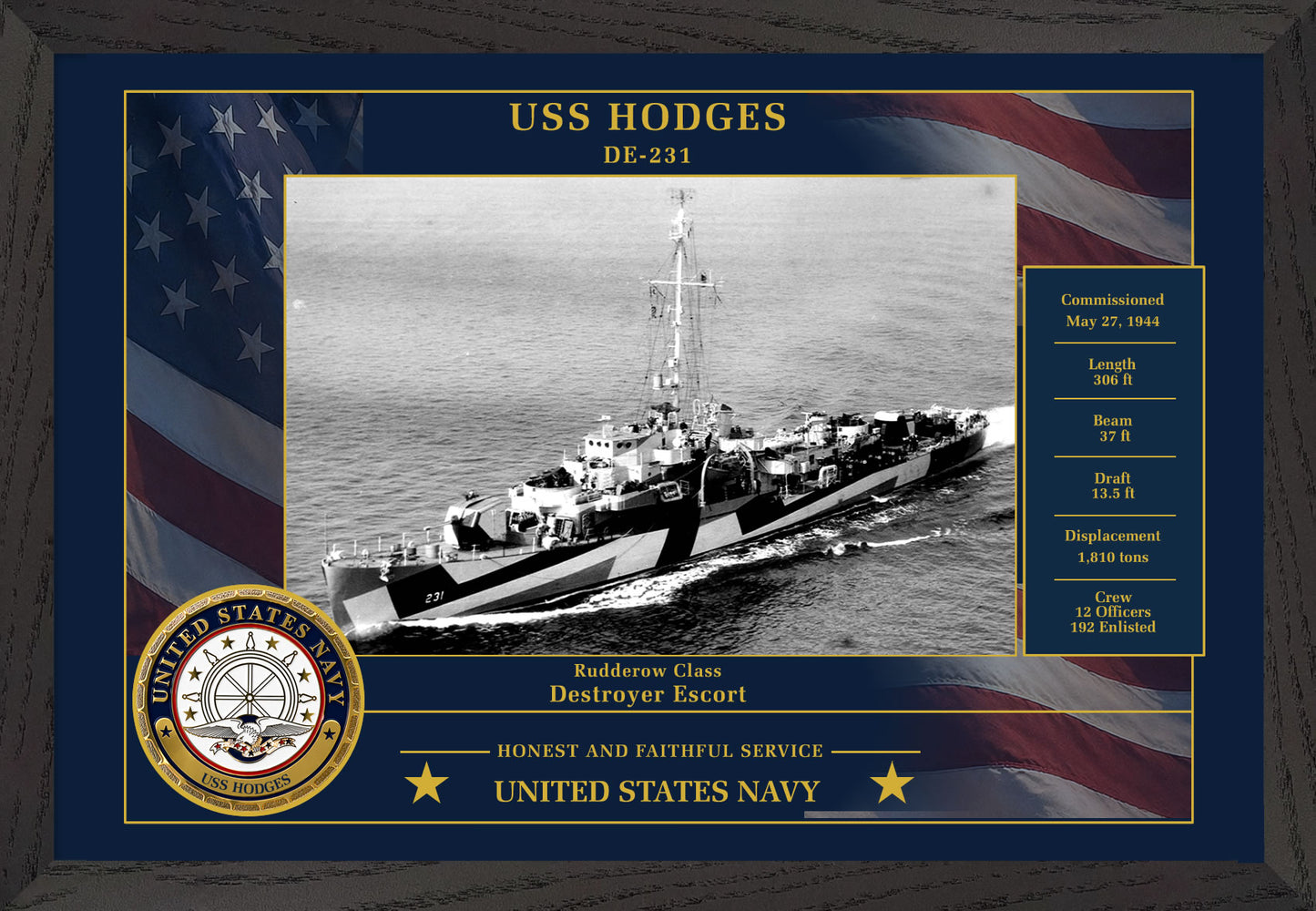 USS Hodges DE-231 Framed Patriotic Photo