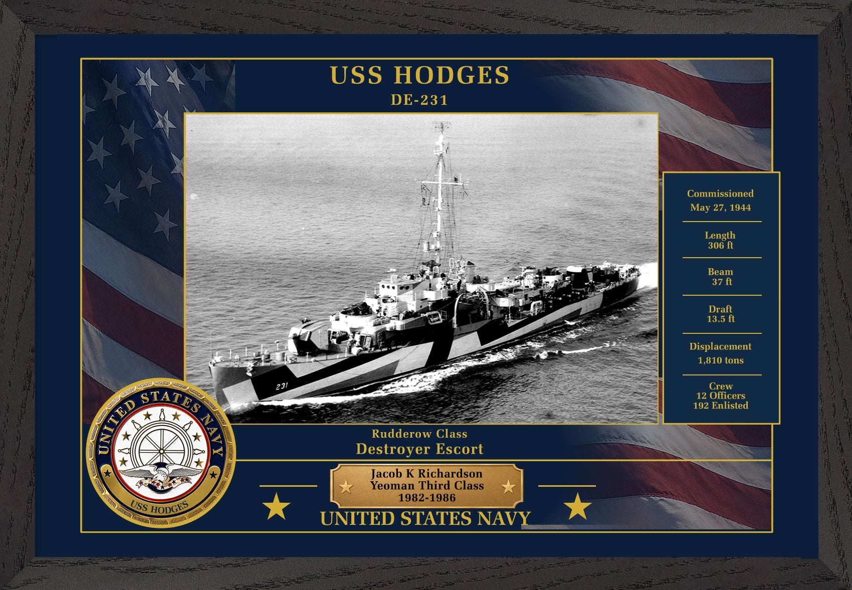 USS Hodges DE-231 Framed Patriotic Photo