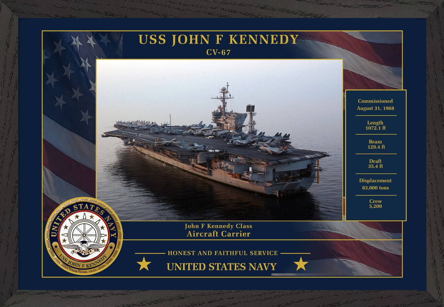 USS John F Kennedy CV-67 Framed Patriotic Photo