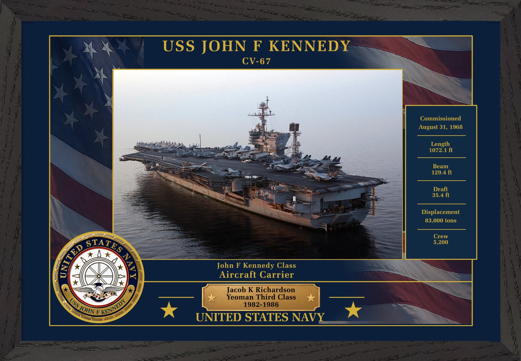 USS John F Kennedy CV-67 Framed Patriotic Photo