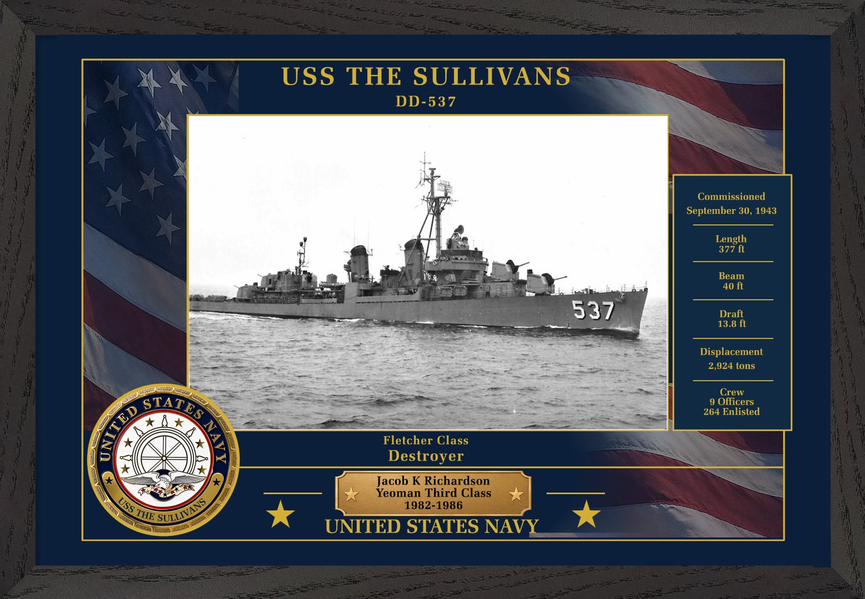 USS The Sullivans DD-537 Framed Patriotic Photo