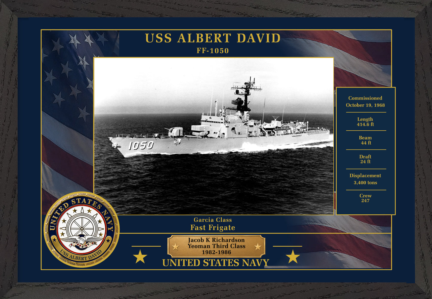 USS Albert David FF-1050 Framed Patriotic Photo