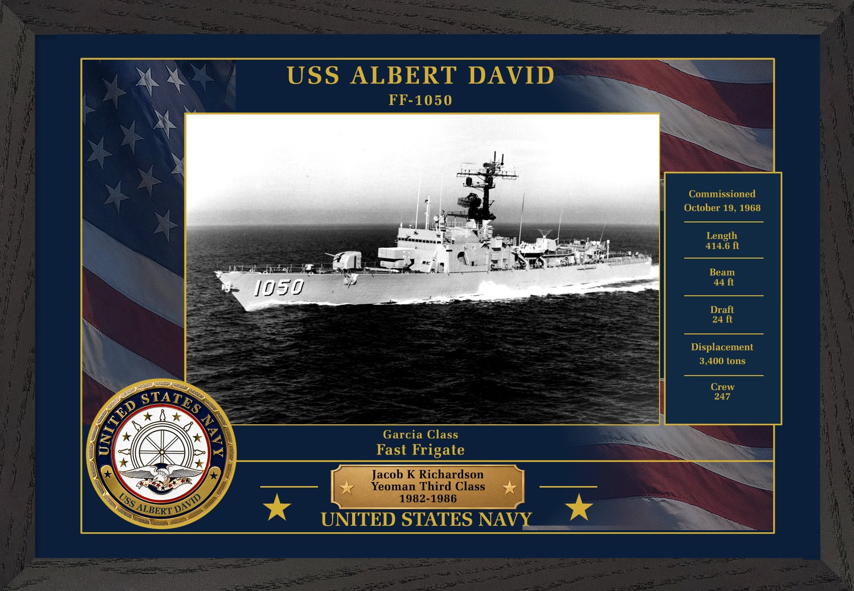 USS Albert David FF-1050 Framed Patriotic Photo