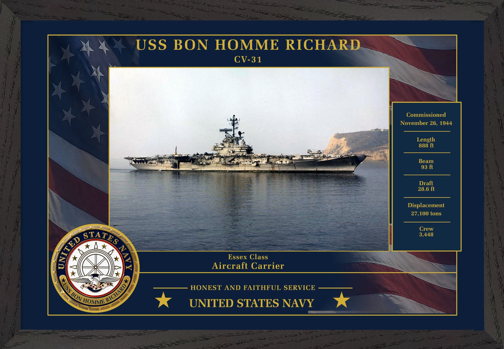USS Bon Homme Richard CV-31 Framed Patriotic Photo