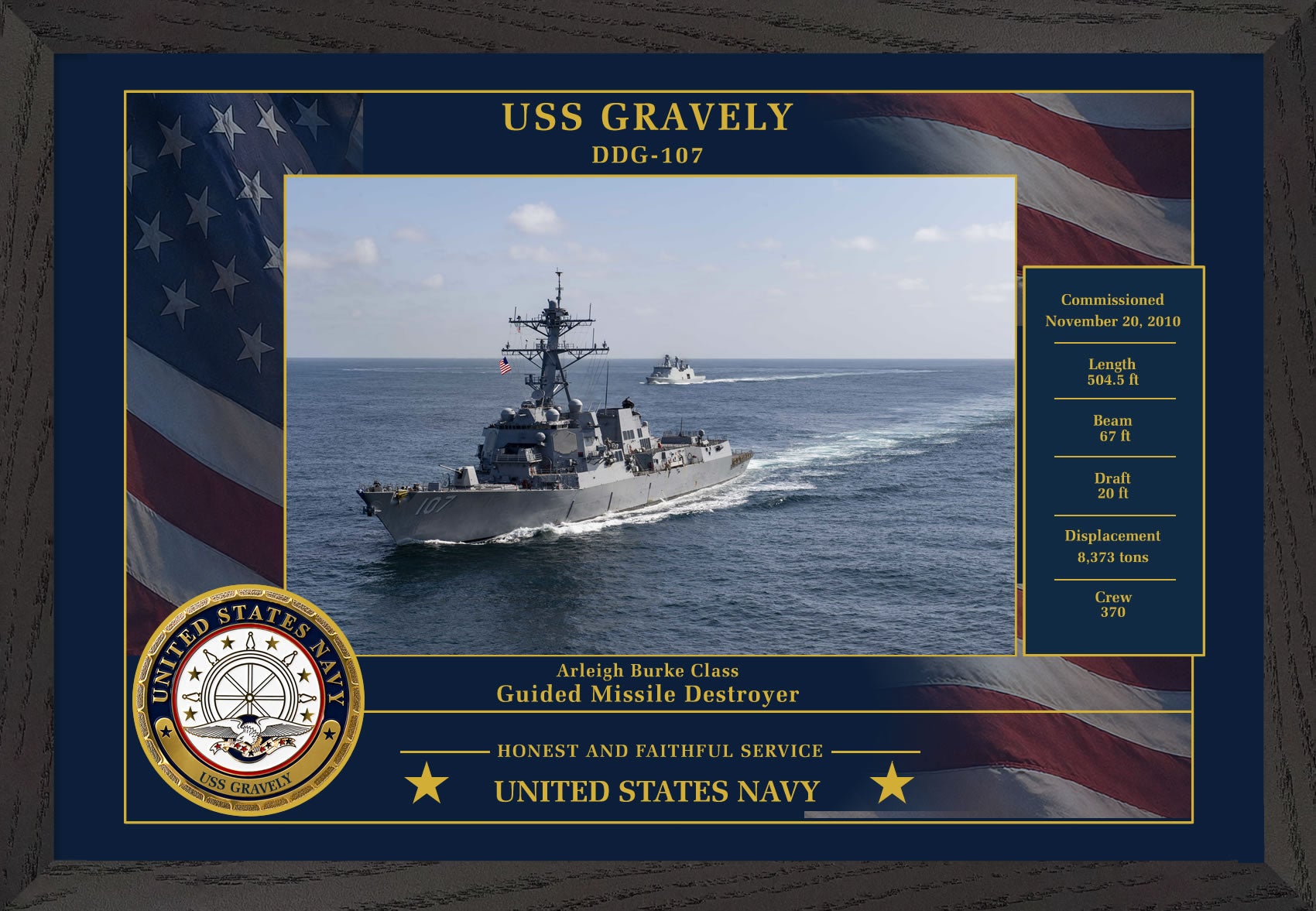 USS Gravely DDG-107 Framed Patriotic Photo