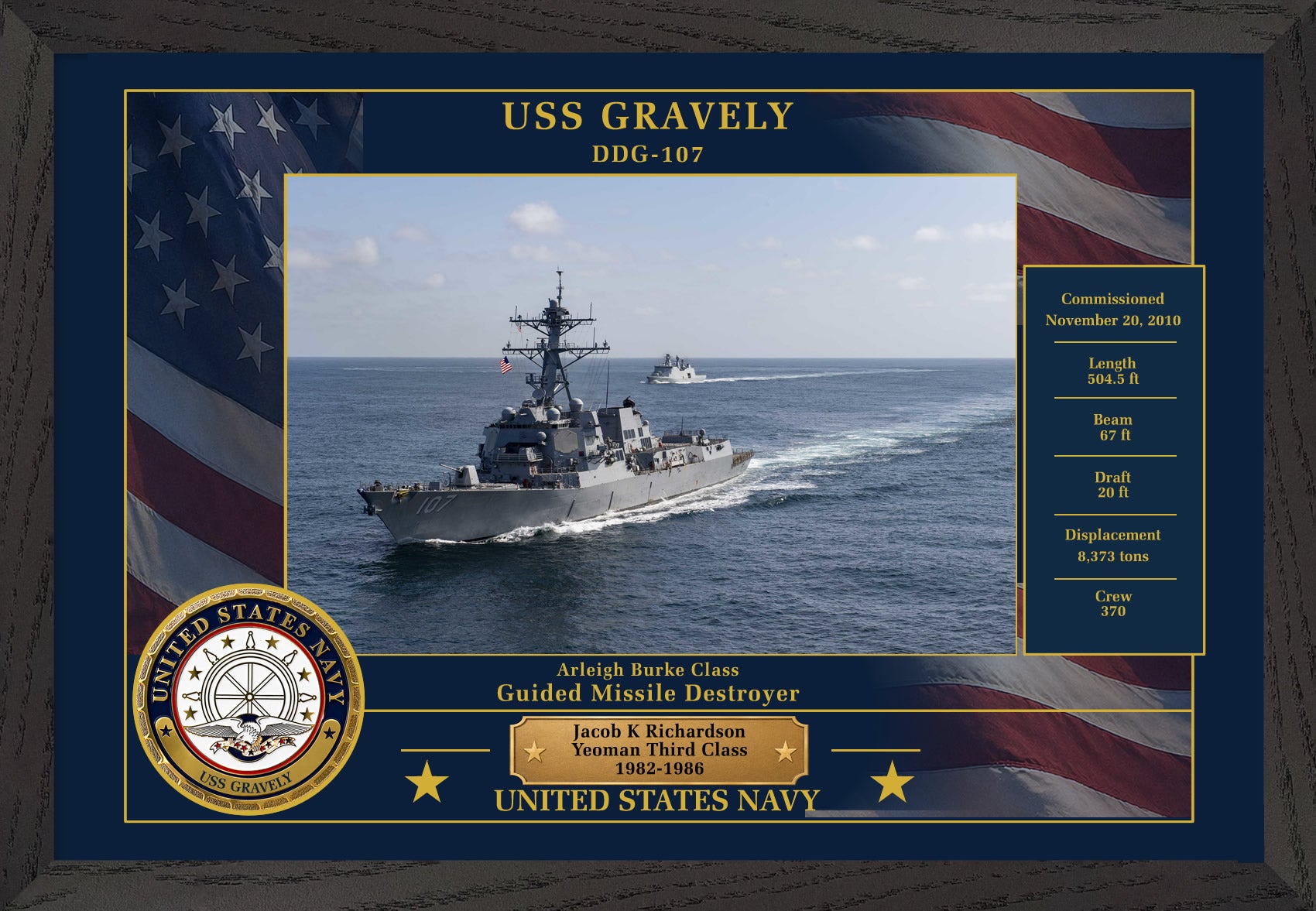 USS Gravely DDG-107 Framed Patriotic Photo