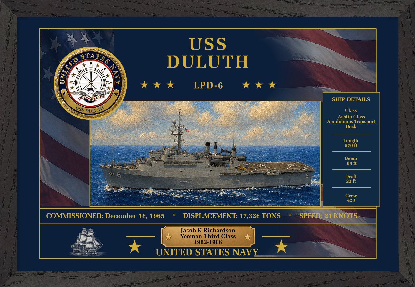 USS Duluth LPD-6 Framed Patriotic Art