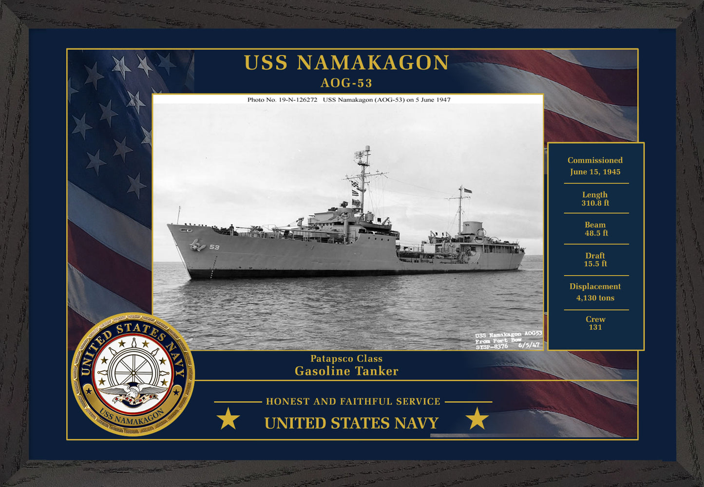 USS Namakagon AOG-53 Framed Patriotic Photo