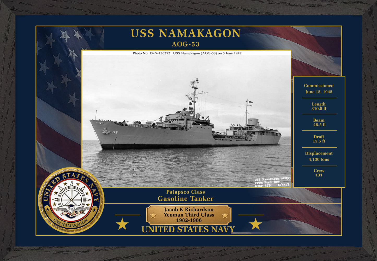 USS Namakagon AOG-53 Framed Patriotic Photo