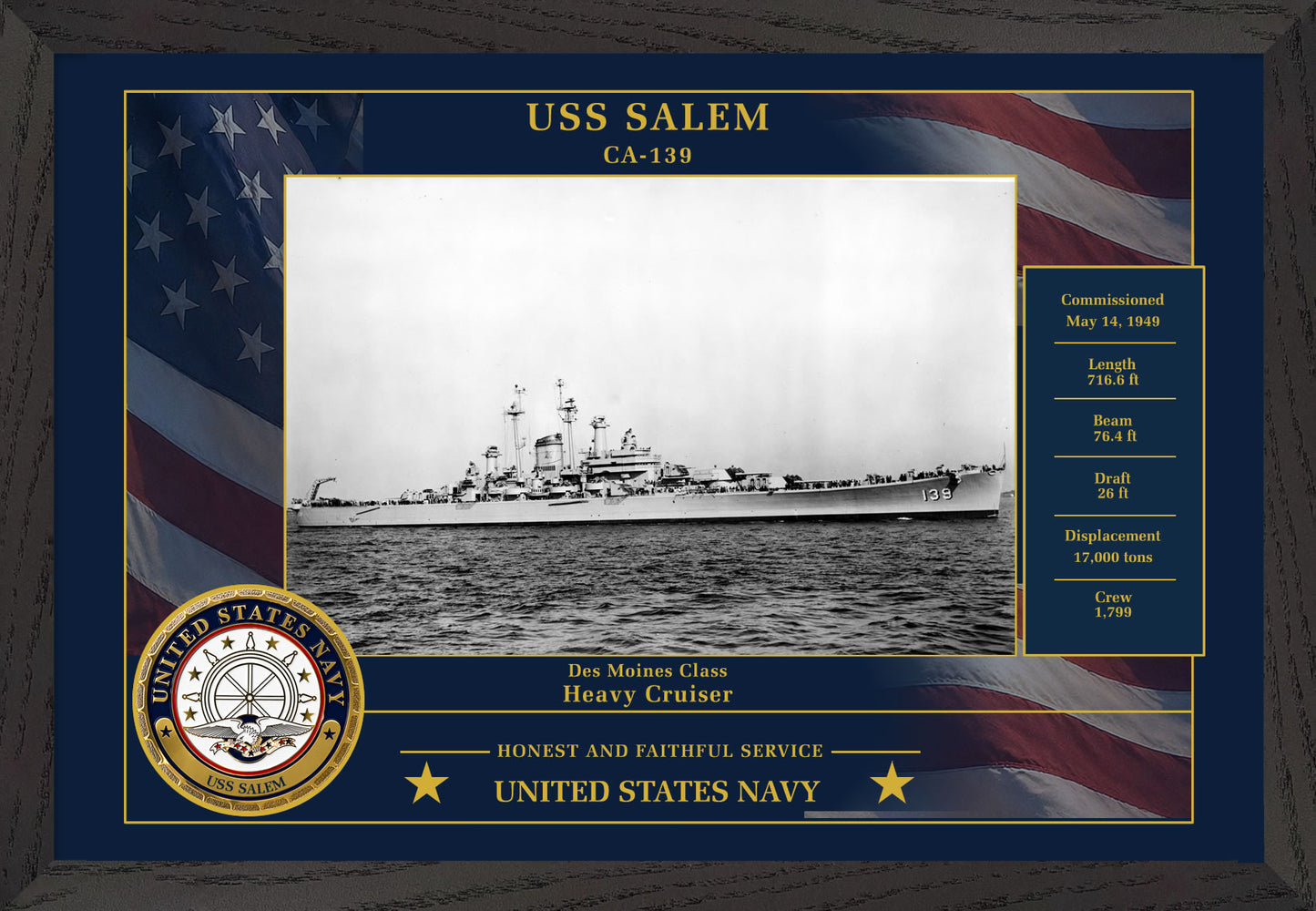 USS Salem CA-139 Framed Patriotic Photo