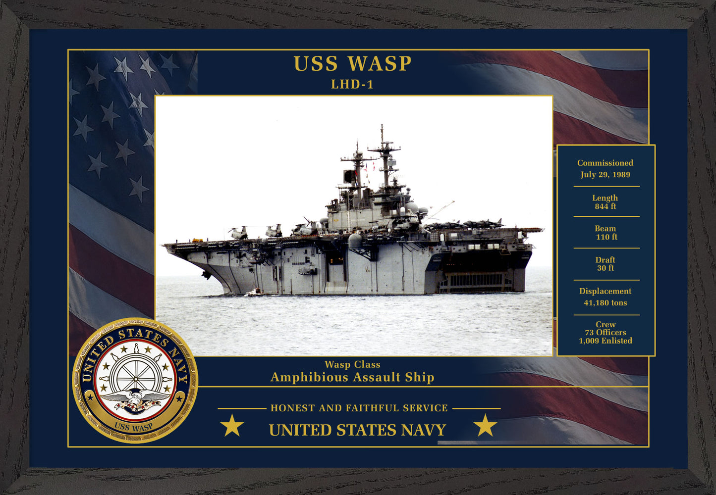 USS Wasp LHD-1 Framed Patriotic Photo