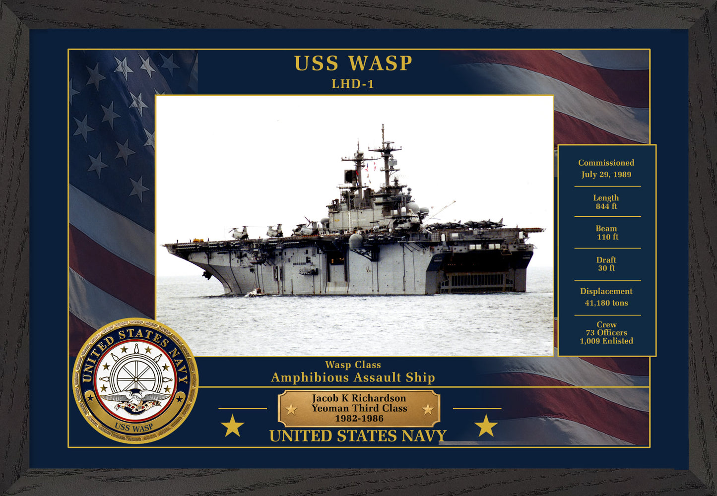 USS Wasp LHD-1 Framed Patriotic Photo