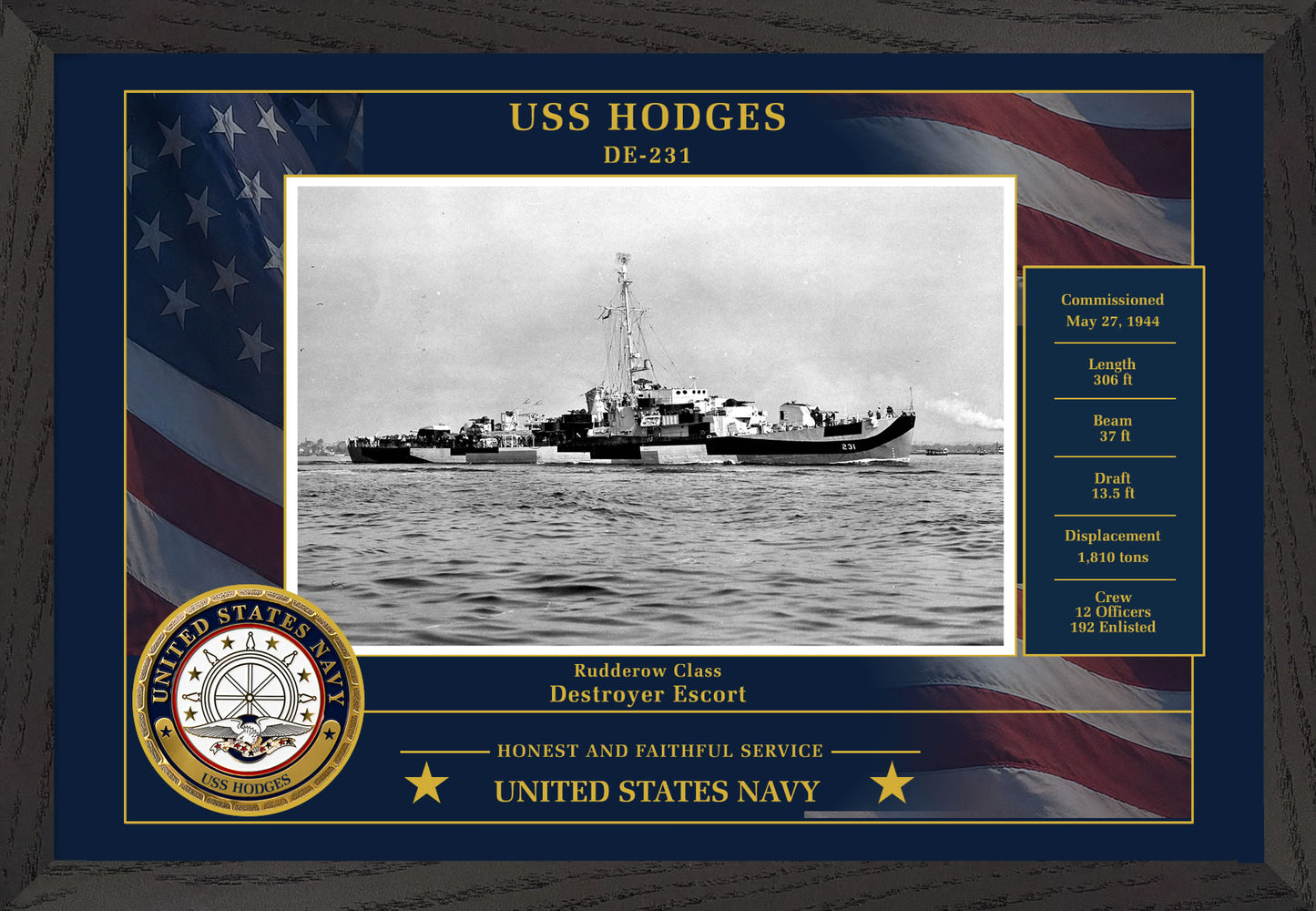 USS Hodges DE-231 Framed Patriotic Photo
