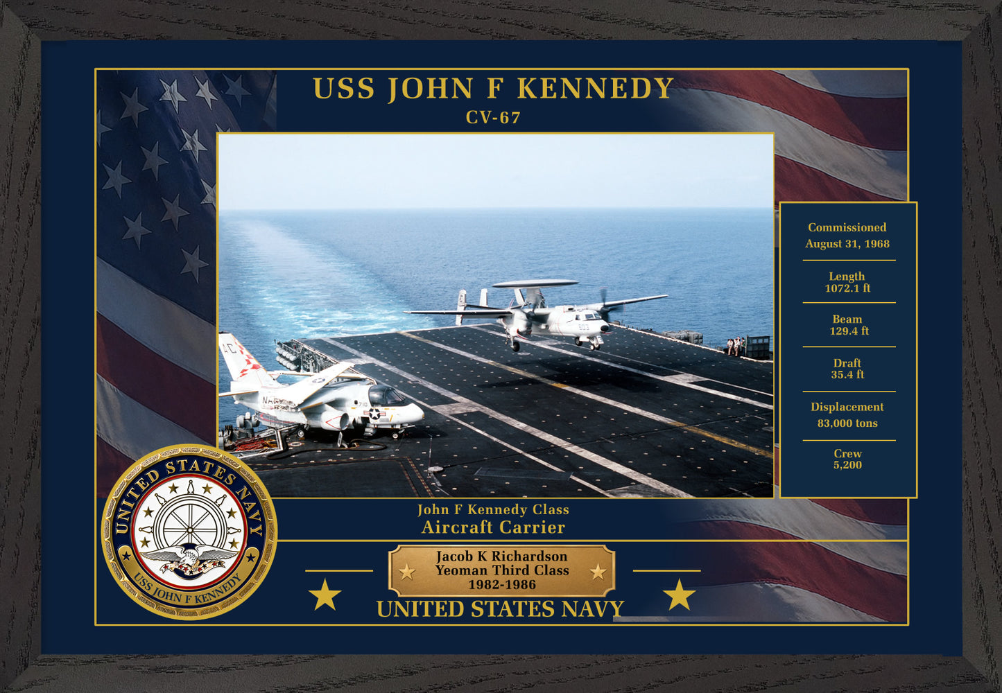 USS John F Kennedy CV-67 Framed Patriotic Photo