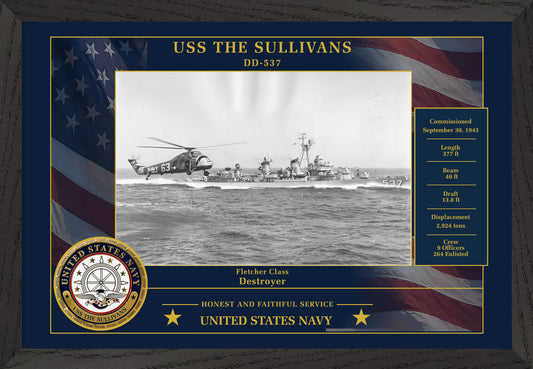 USS The Sullivans DD-537 Framed Patriotic Photo