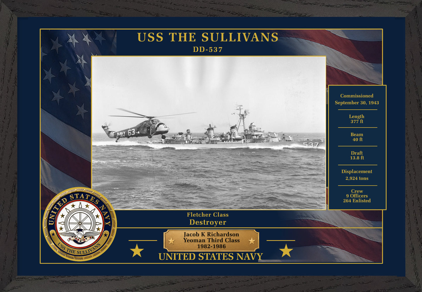 USS The Sullivans DD-537 Framed Patriotic Photo