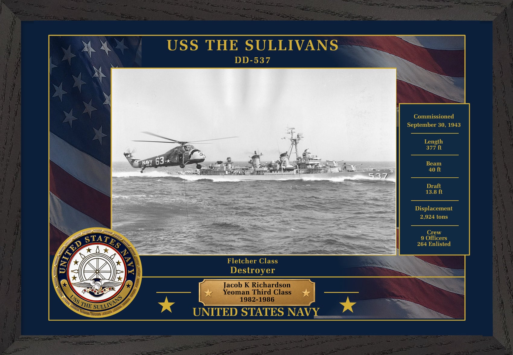 USS The Sullivans DD-537 Framed Patriotic Photo