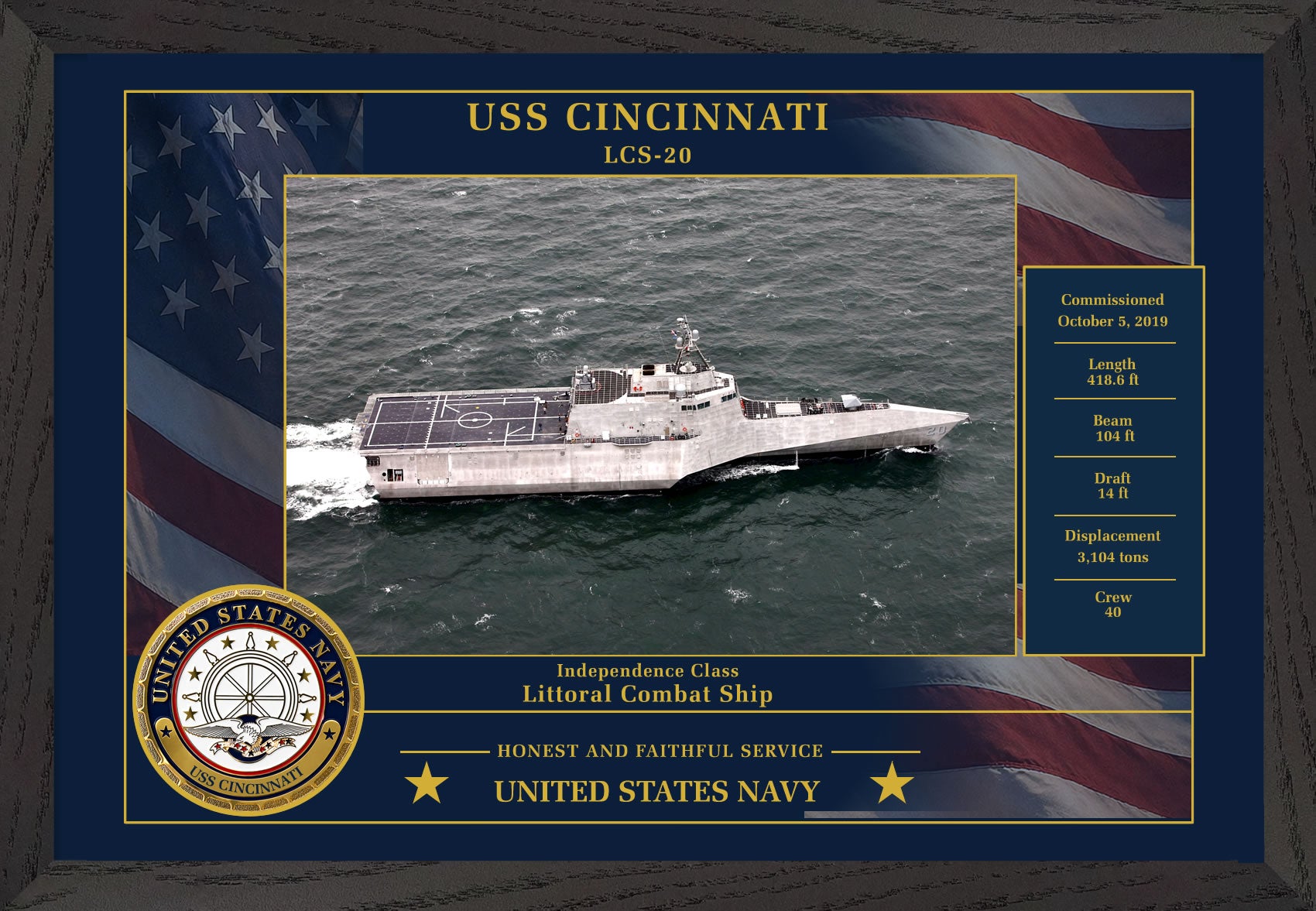 USS Cincinnati LCS-20 Framed Patriotic Photo