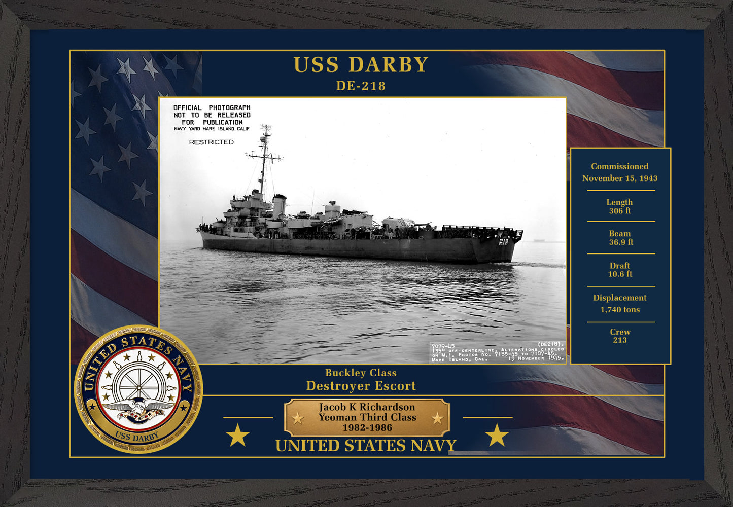 USS Darby DE-218 Framed Patriotic Photo