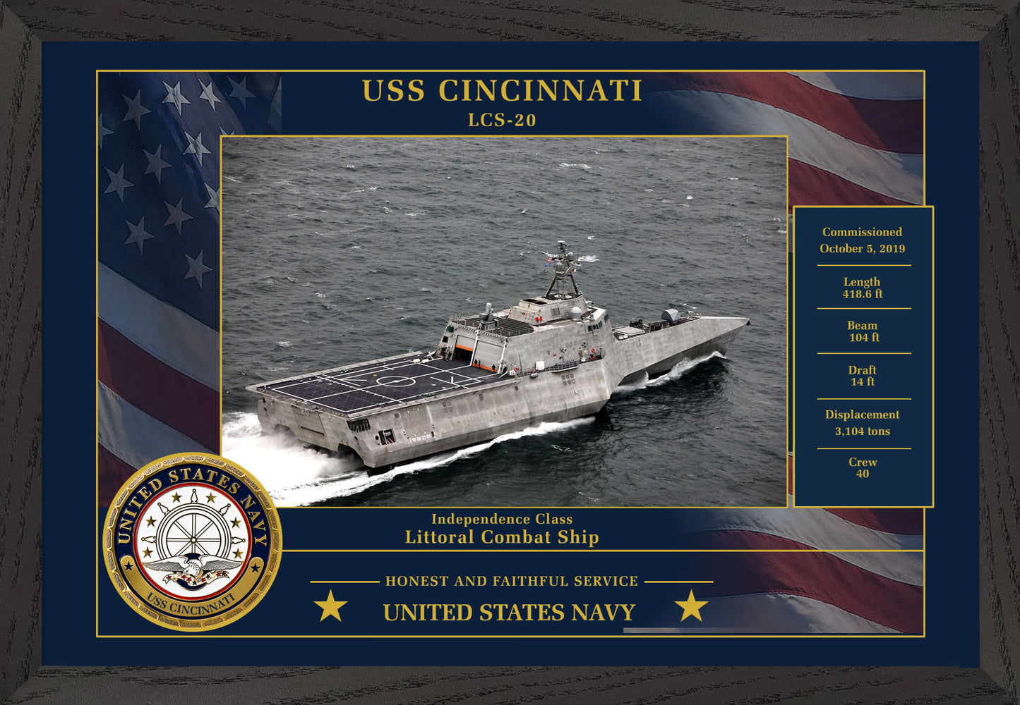 USS Cincinnati LCS-20 Framed Patriotic Photo