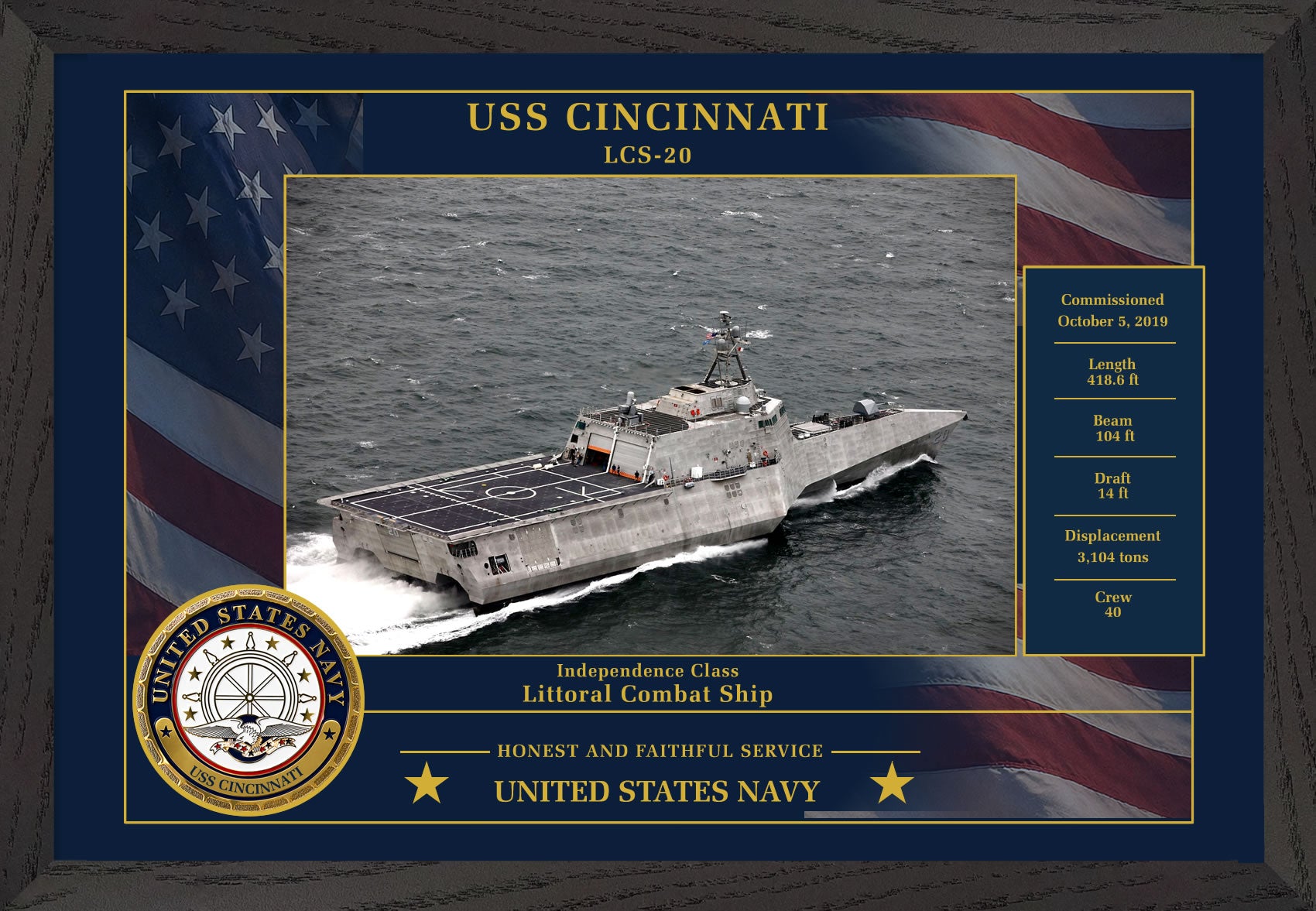 USS Cincinnati LCS-20 Framed Patriotic Photo