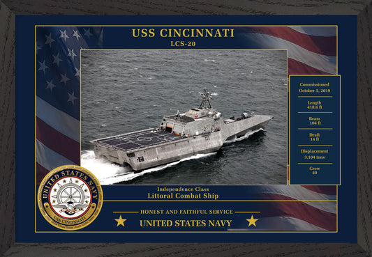 USS Cincinnati LCS-20 Framed Patriotic Photo