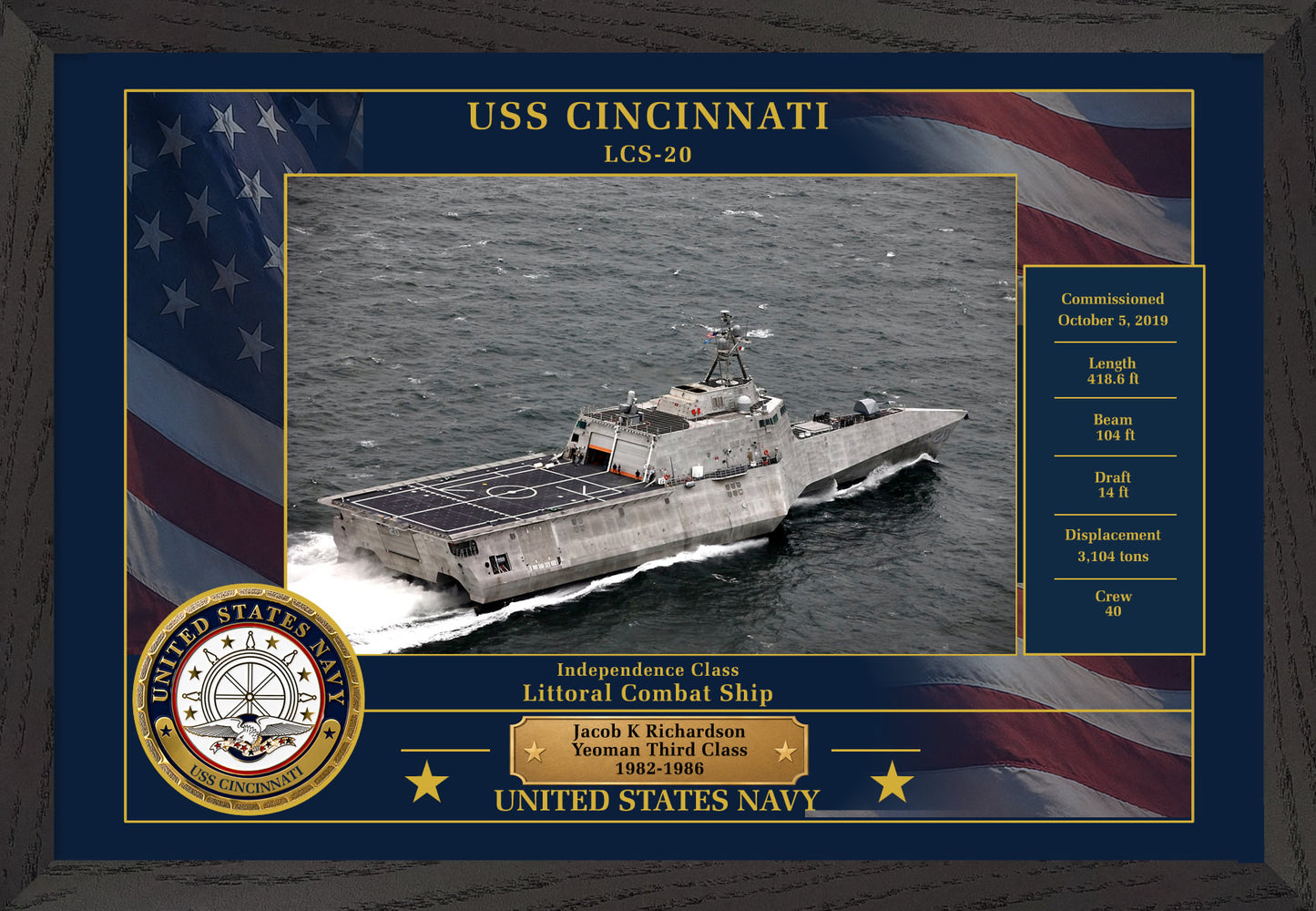 USS Cincinnati LCS-20 Framed Patriotic Photo