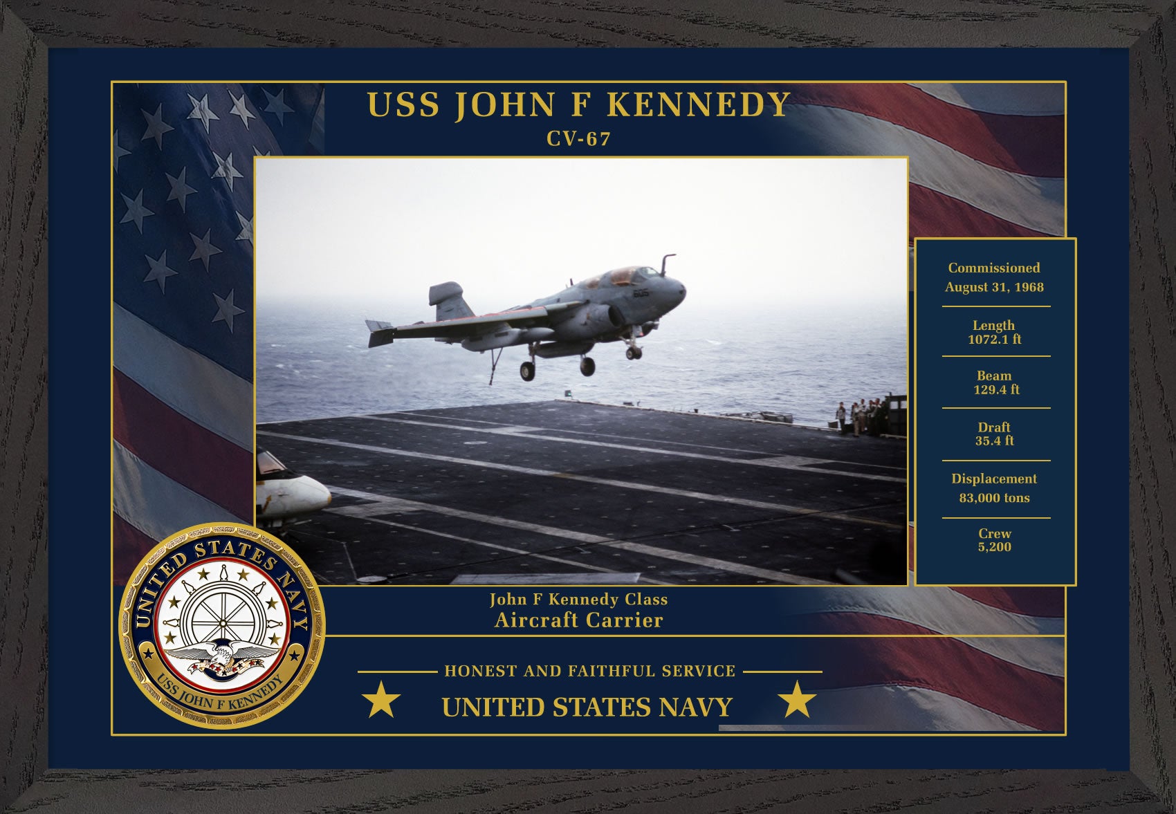 USS John F Kennedy CV-67 Framed Patriotic Photo