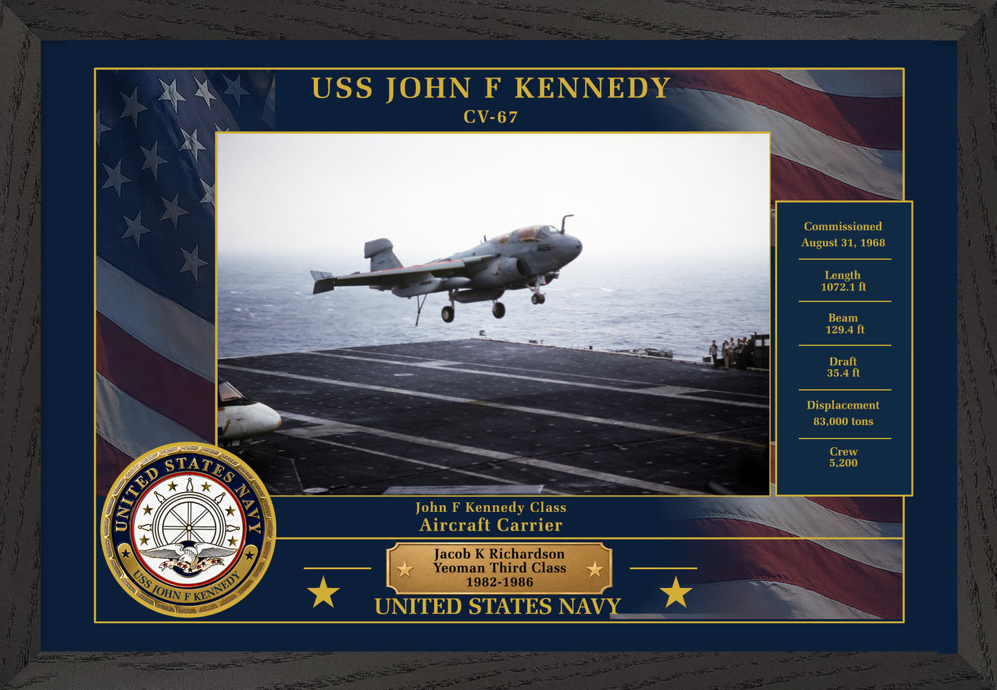 USS John F Kennedy CV-67 Framed Patriotic Photo