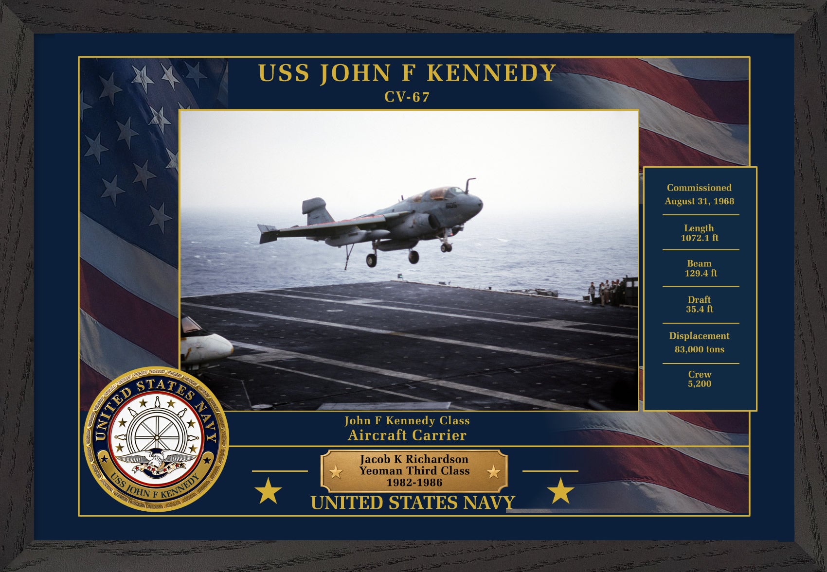 USS John F Kennedy CV-67 Framed Patriotic Photo