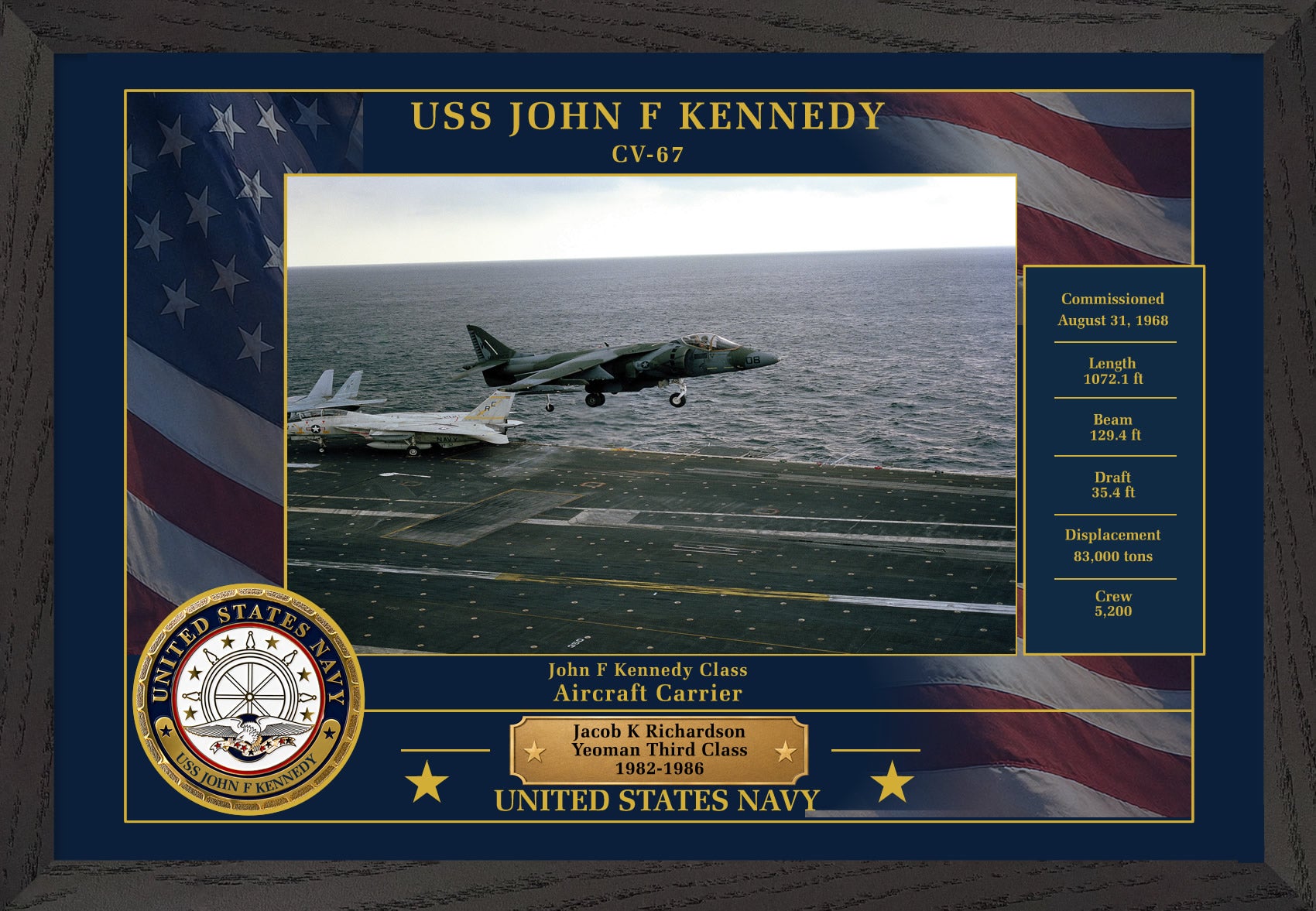 USS John F Kennedy CV-67 Framed Patriotic Photo