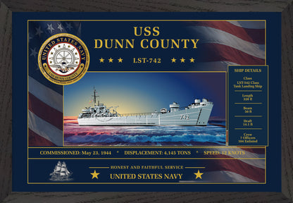 USS Dunn County LST-742 Framed Patriotic Art