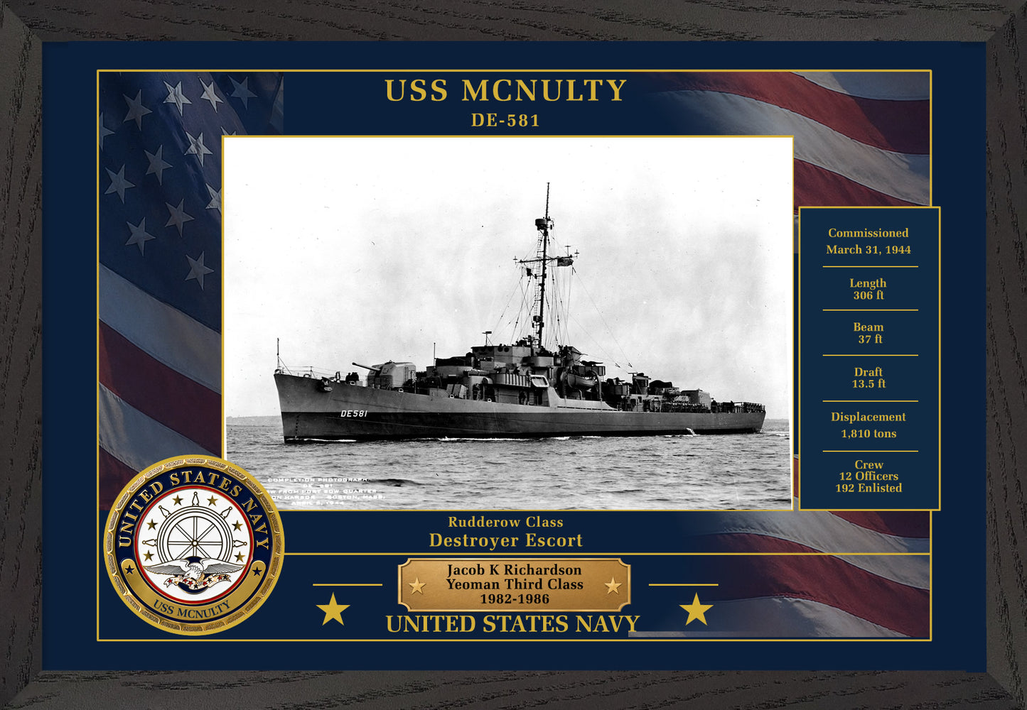 USS Mcnulty DE-581 Framed Patriotic Photo