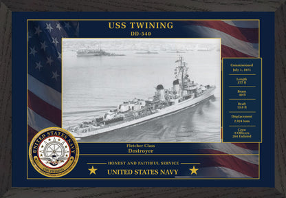 USS Twining DD-540 Framed Patriotic Photo
